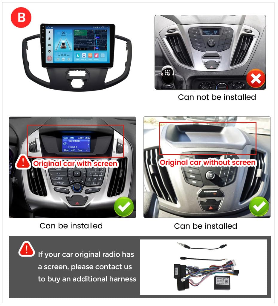 FELLOSTAR for 2013-2018 Ford Transit Radio Update Car Stereo Replacement with Carplay & Android Auto 8-Core 4+32G Head Unit 9-Inches QLED Touch Screen Bluetooth (B)
