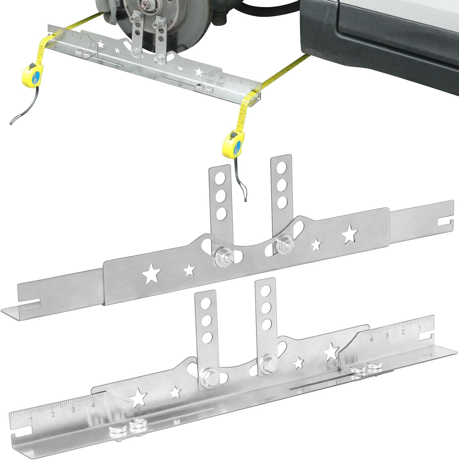 Upgraded Toe Plates Wheel Alignment Tool Kit with Extension Rod Tape Measures, Stainless Steel Toe Alignment Tool Plates, Automotive Front End Alignment Tool, Wheel Alignment Plates Kit