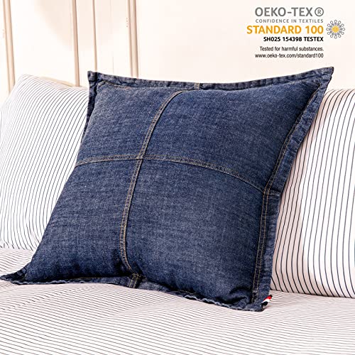 Elegant Life Home Pack Of 2 100% Cotton Washed Denim Decorative Throw Pillow Covers Dark Blue Cushion Covers Set Soft Square Double Stitching Pillow Case Shell For Car Sofa Bedroom (18’’X18’’) 2 Pcs #TOP2