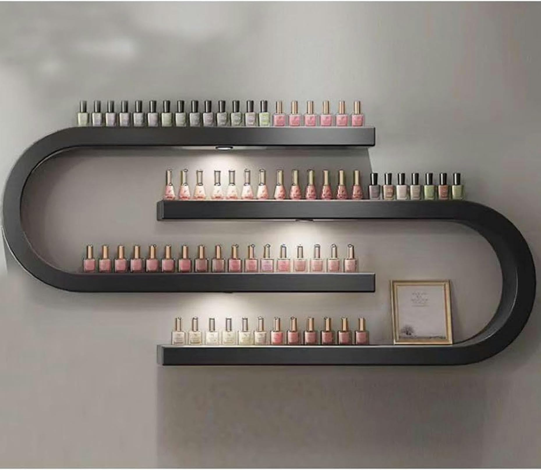 U-förmiges Aufbewahrungsregal für ätherische Öle und Parfüms, Nagellackregale für die Wand mit Licht, multifunktionaler Organizer-Halter für Salons/Schönheitssalons/Nagelstudios, Ständer für Nagelst