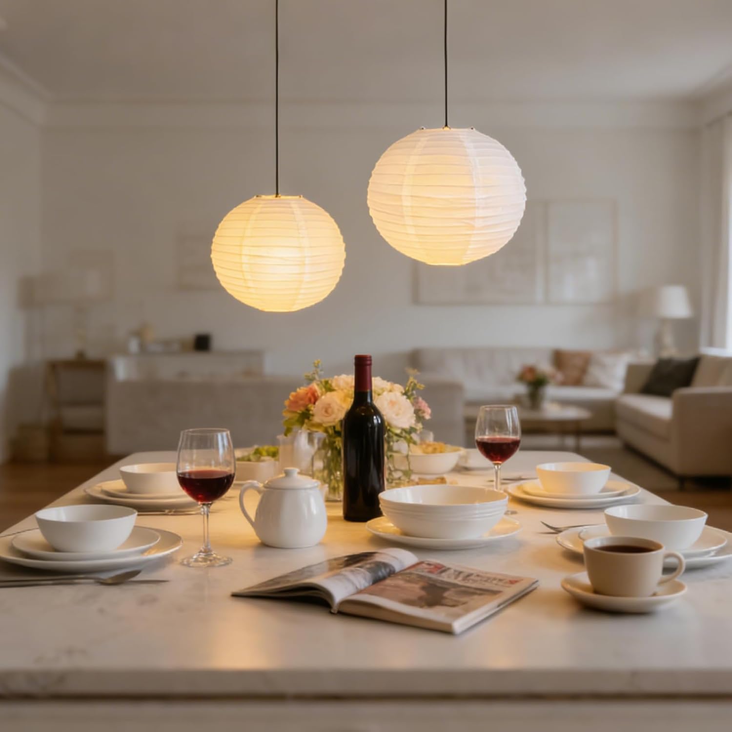 4 Pcs Chinese Paper Lanterns, 20 Inch Ceiling Foldable Light Shade, Round and Oblate Pendant Lamp Shade, White Rice Paper Lampshade for Interior Home Decoration