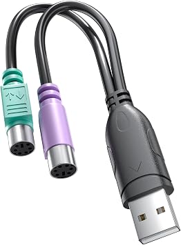 PS2 to USB Adapter, USB Male to Dual PS/2Mini-DIN 6-pin Female Cable for Keyboard and Mouse, Passive USB to PS2 Adapter for PC Laptop