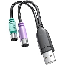 PS2 to USB Adapter, USB Male to Dual PS/2Mini-DIN 6-pin Female Cable for Keyboard and Mouse, Passive USB to PS2 Adapter for PC Laptop