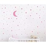 Moon and Stars Wall Decal Vinyl Sticker for Kids Boy Girls Baby Room Decoration Good Night Nursery Wall Decor Home House Bedroom Design YMX16 (Soft Pink)