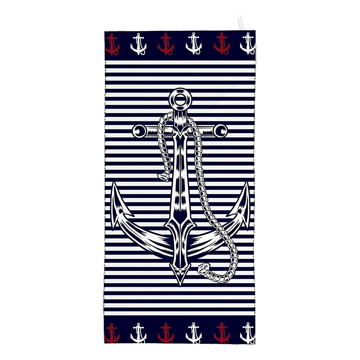 Amasnay Anchor Stripe Microfiber Beach Towel Sand Free Towels Thin Quick Dry Super Absorbent Oversized Large Lightweight Towels for Travel Sports Pool