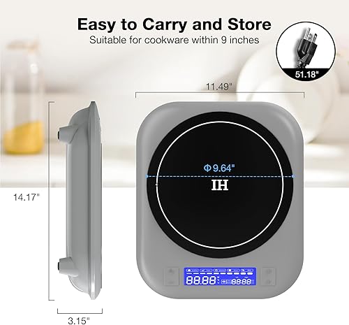 Miniatura 9 de VBGK - Cocina de inducción, quemador de inducción único de 1800 W, placa caliente con 5 modos de cocción, estufa con 9 niveles de temperatura,