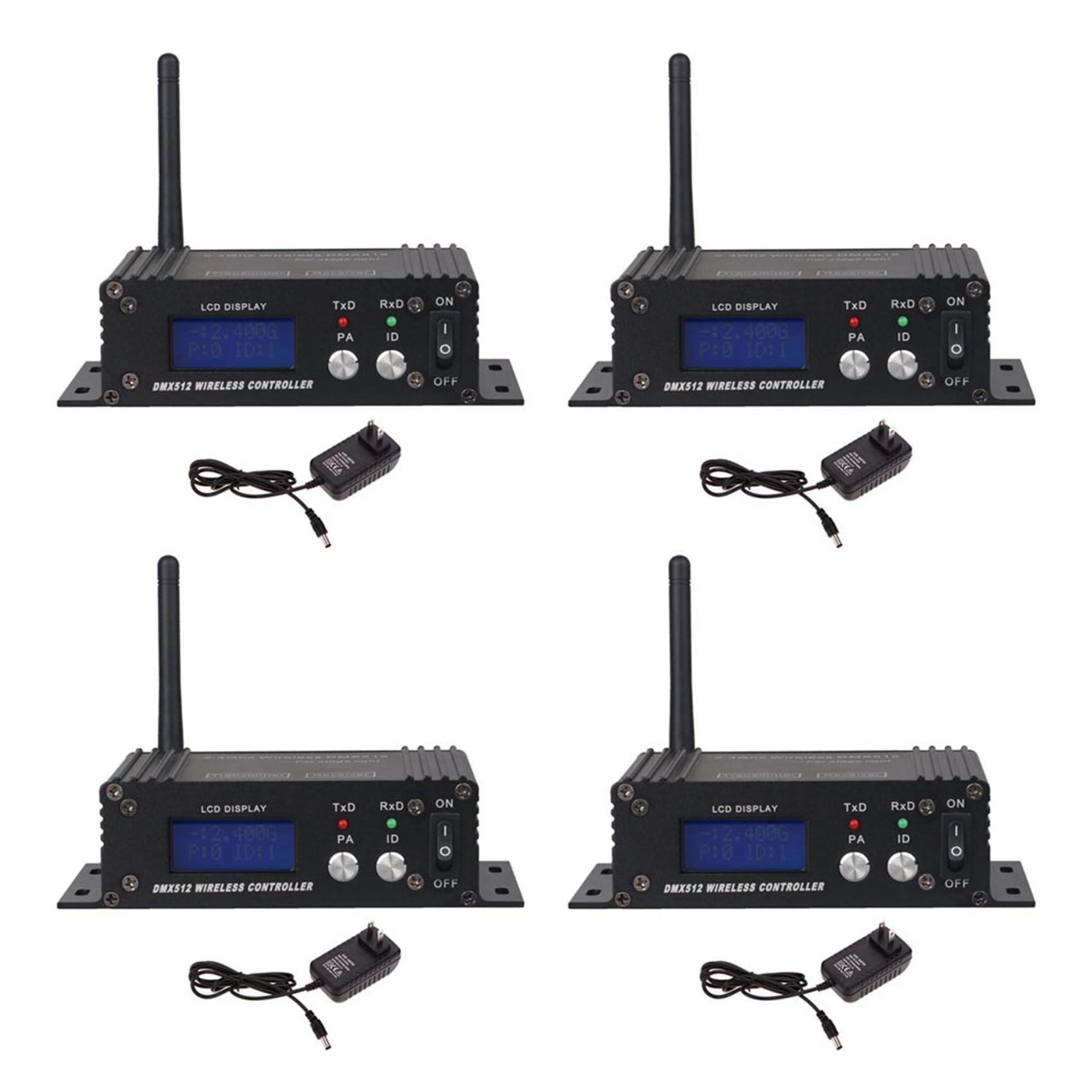 4 x 512 bezprzewodowy kontroler, odbiornik, nadajnik LCD, regulowana, do dyskoteki, DJ, na imprezę, scenę, bar, światło, wtyczka UE