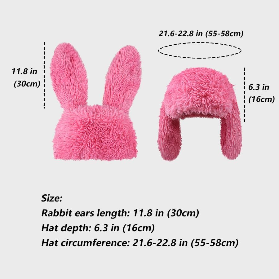 Fluffy Bunny Ear Beanie Y2K Faux Fur Hat with Long Ears Cute Warm Plush Hat - Image 7