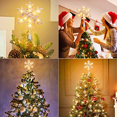 Brizled Silver Snowflake Tree Topper, 9" Christmas Tree Topper With 10 Warm White Lights, 120V Ul Certified Christmas Tree Star Topper, Glitter Snowflake Treetop For Christmas Tree Party Home Decor #TOP4