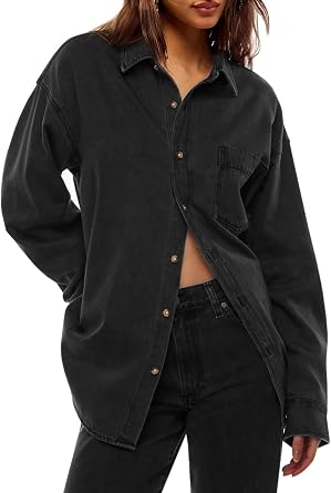Cicy Bell Women Oversized Denim Shirt Jean Jacket Trendy Button Down Shirts