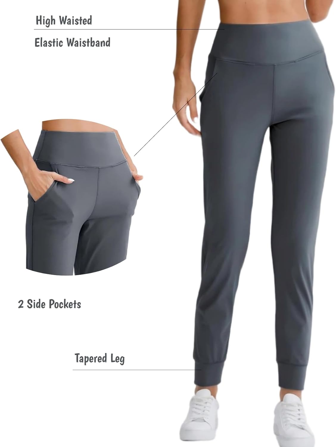 Womens Joggers with Pockets High Waisted Leggings Stretchy Slim Fit Sweatpants for Yoga Workout Daily Wear - Image 4