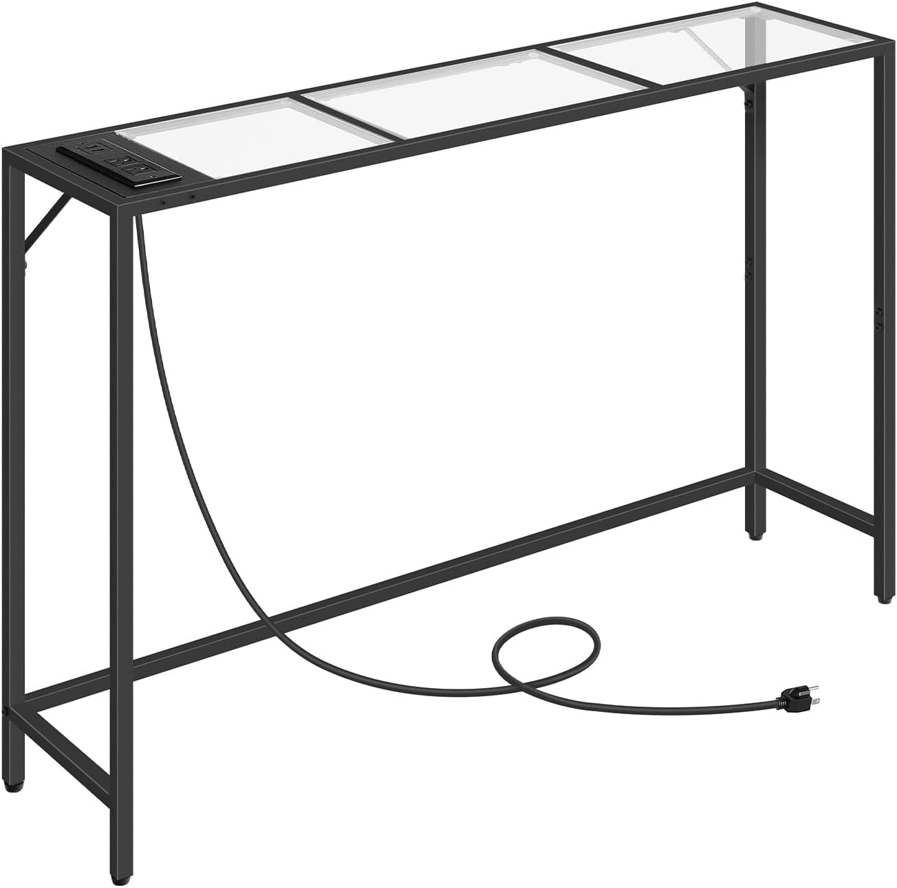 MAHANCRIS Console Table with Outlets, Tempered Glass Sofa