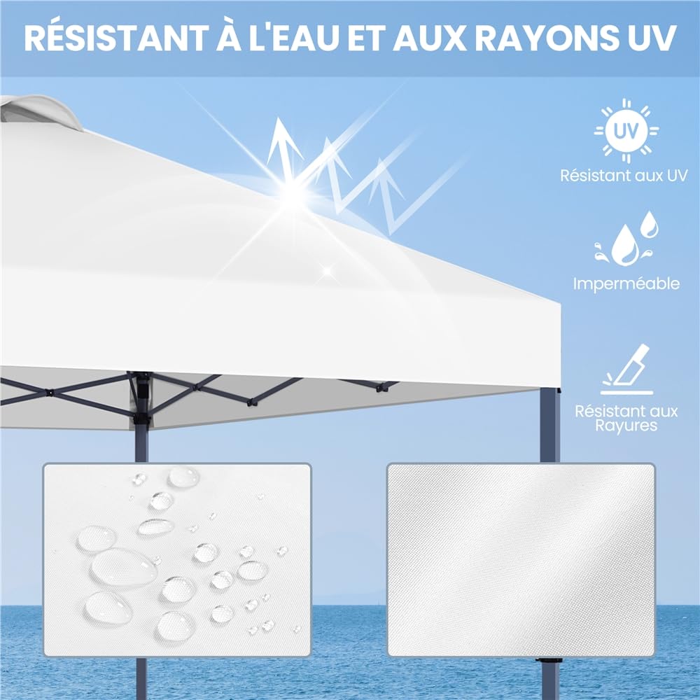 Yaheetech Tonnelle de Jardin 3x3, Tente d'Extérieur Pop-up UV 50+ avec Sac de Transport à roulettes Blanc