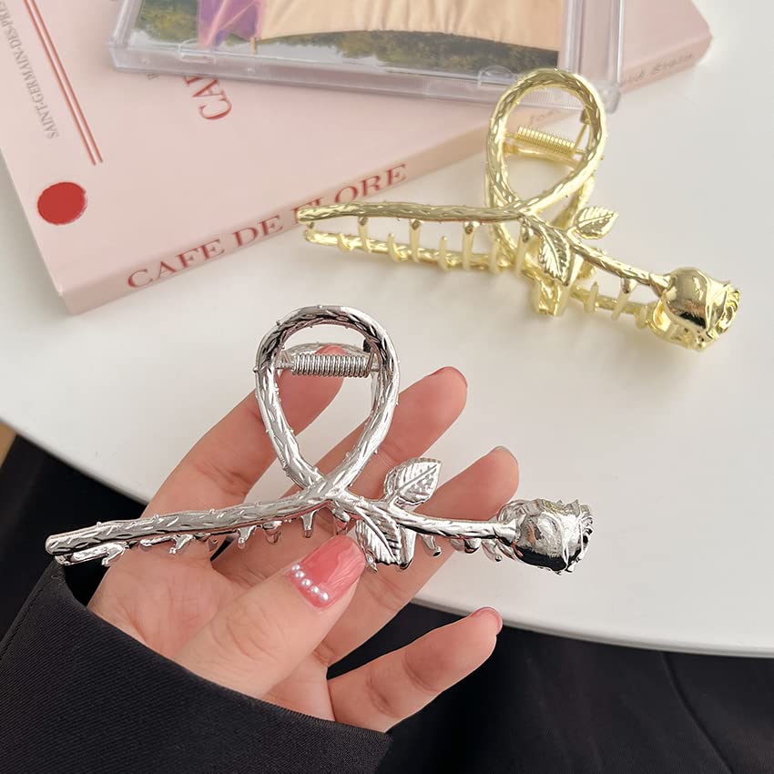 Miniatura 8 de Pinzas de flores, pinzas grandes para el cabello, pinzas para el cabello para mujer (doradorosa plateado)