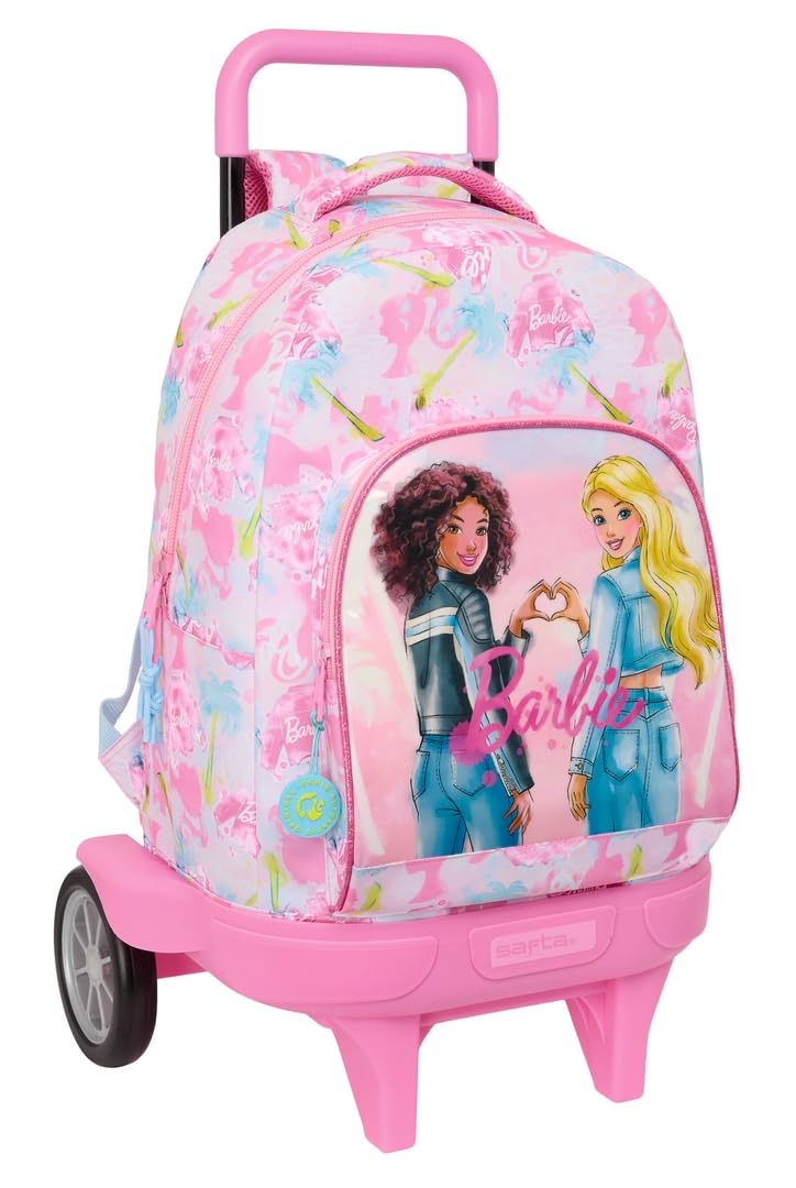 Safta BARBIE PAINTERLY – Large Backpack with Wheels, Compact Evolution, Removable, Ideal for Children of Different Ages, Comfortable and Versatile, Quality and Resistance, 33 x 22 x 45 cm, Pink/blue,
