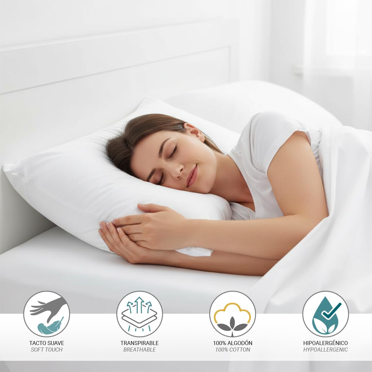 ECOMMERC3 | Poszewka na poduszkę 45 x 70 cm Opakowanie 2 100% bawełna - Poszewka na poduszkę Kolor biały Miękkość i świeżość zapewniają oddychalność, hipoalergiczność i trwałość odpoczynku