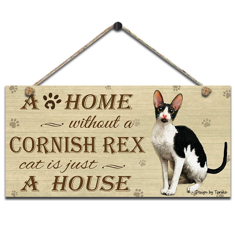 A Home Without A Cornish Rex Cat Is Just A House Retro Wooden Public Decorative Hanging Sign for Home Door Fence Vintage Wall Plaques Decoration(5x10Inches)
