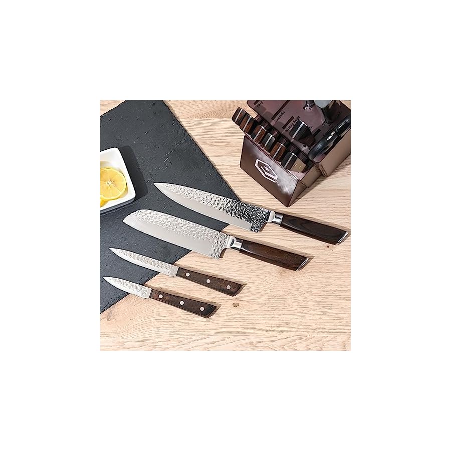 ECOMERR Kitchen Knife Set – 16 Piece German High Carbon Stainless Steel knife sets for kitchen with Block Wooden, Scissor and Knife Sharpener - Chef Knife Set & Rust proof