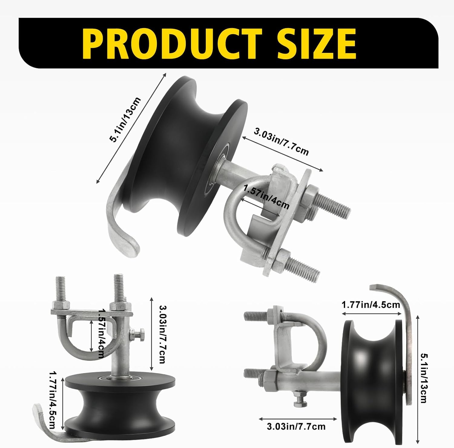 2 Pack Mini Nylon Track Wheel Rollers for Chain Link Gates, Fits 2" (1-7/8") Frames & 1-5/8" Pipe, Sliding Gate Rollers, Cantilevered Rail Fence Gate Kit