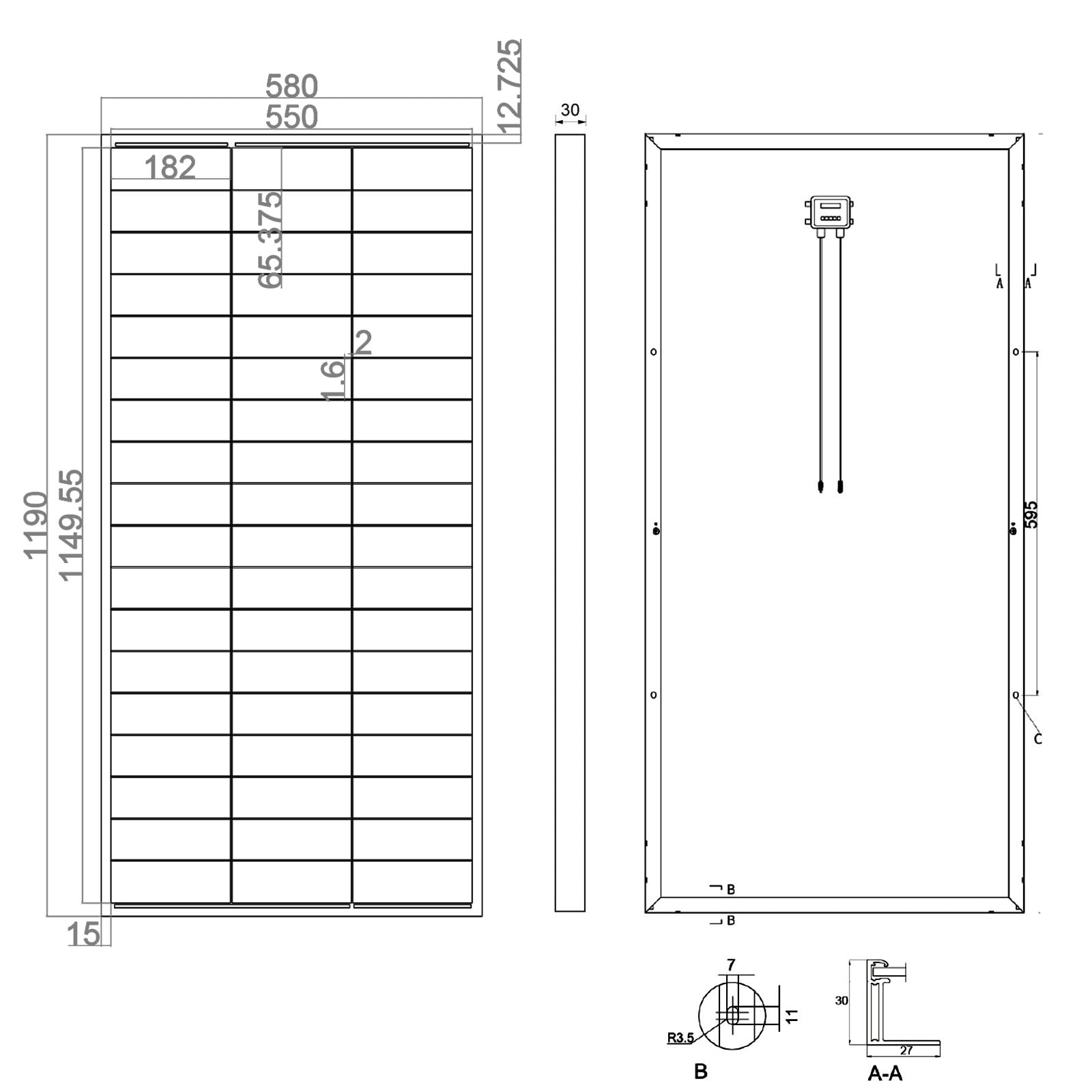enjoy solar® 150W 36V Módulo solar monocristalino con tecnología HPBC - 25% de alta eficiencia, células solares de 182mm, 10 barras de colector, panel solar ideal para autocaravana, instalación en
