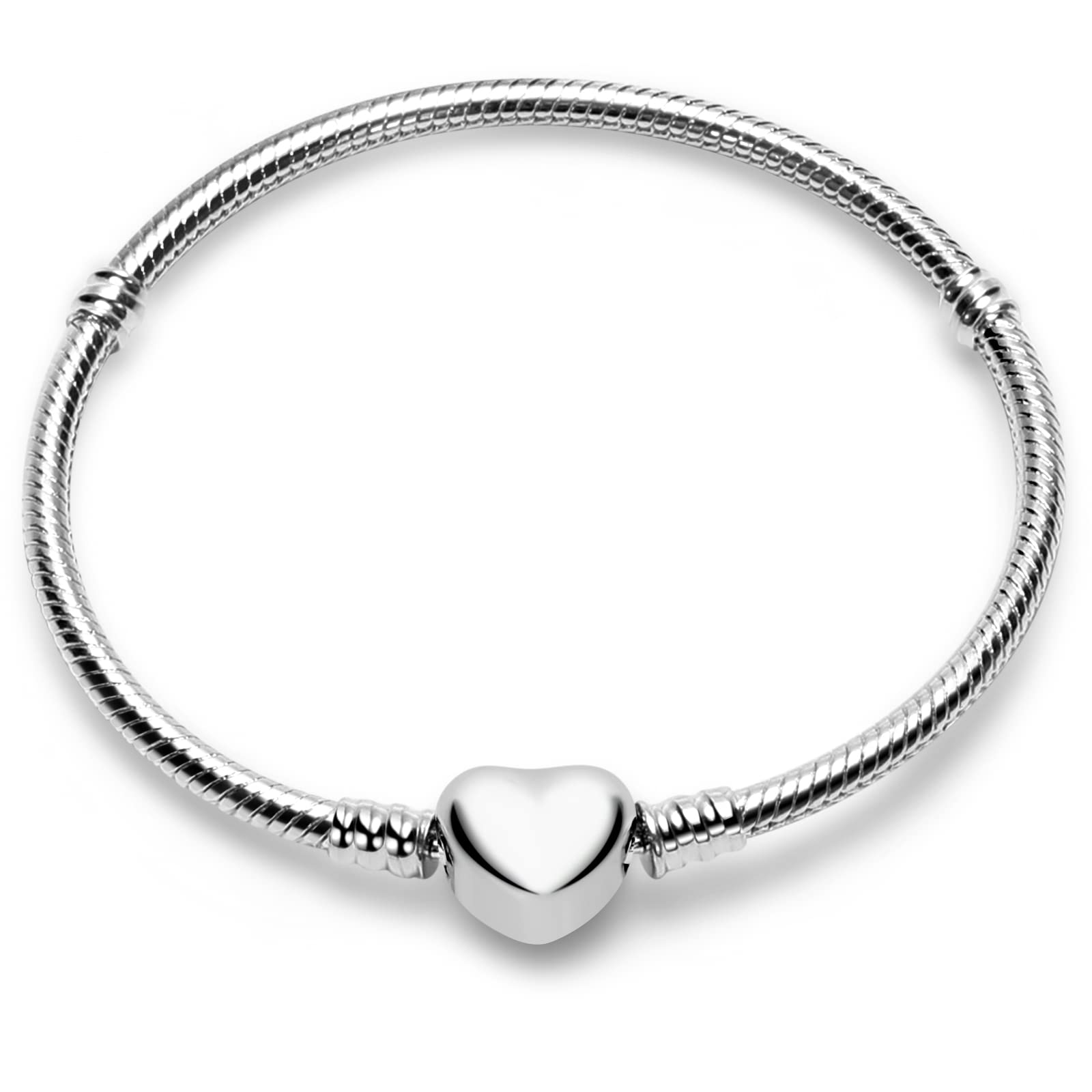 WAKCTFERG Charm Bracelet For Woman 925 Sterling Silver Jewelry Moments Heart Clasp Snake Chain Bracelet Fit Any Charm Gift for Women Girl