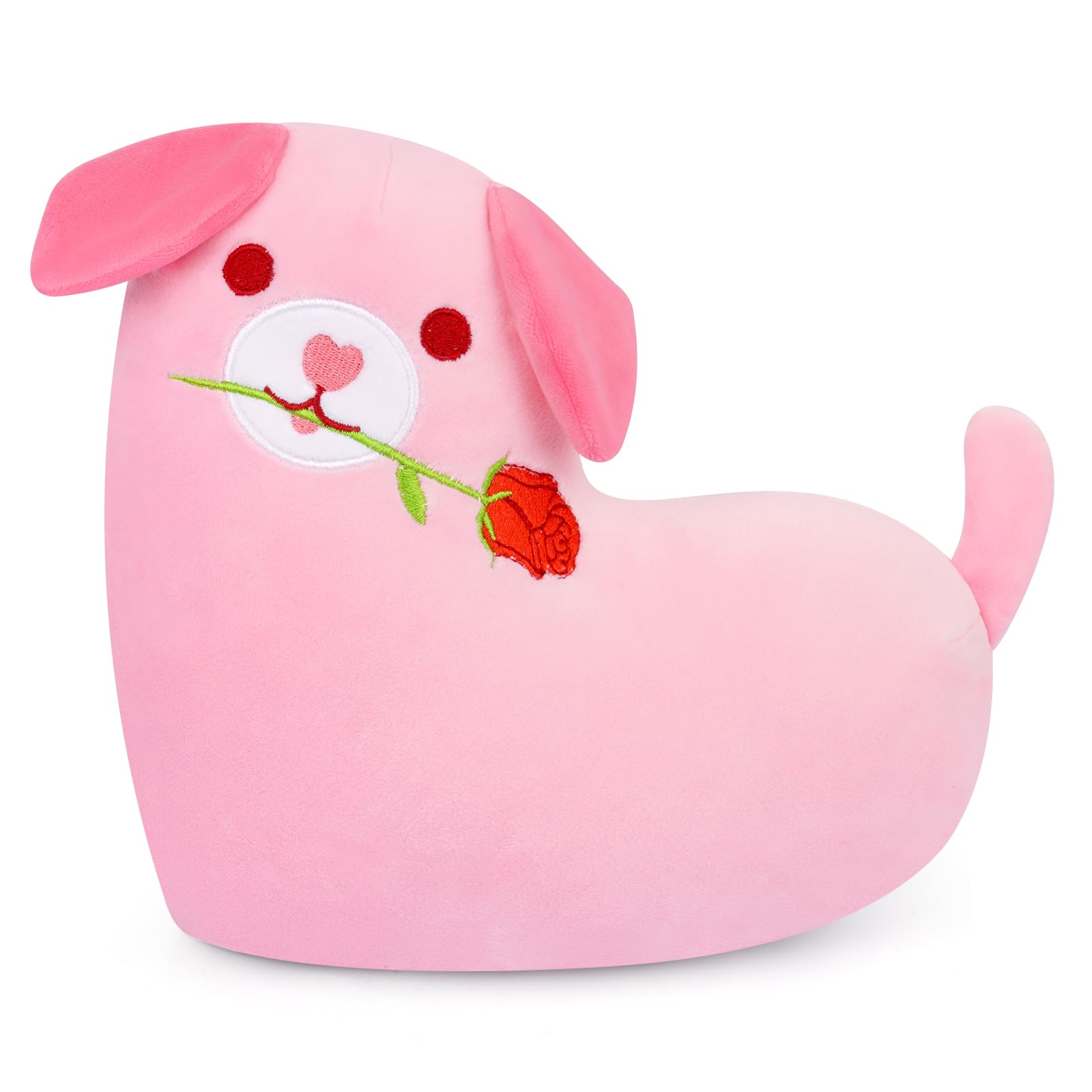 Valentines Day Gifts for Girls Her Wife 8inch Pink Love Heart Dog Plush Valentines Stuffed Animal with Rose