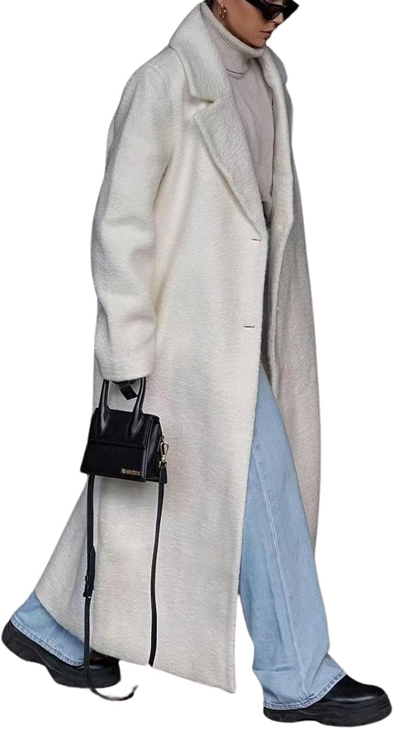 Donna Inverno Elegante di Media Lunghezza Trench Coat Manica Lunga Risvolto Caldo Peluche Cappotto da Donna Blazer Collare Un Bottone Semplice Cappotto Classico