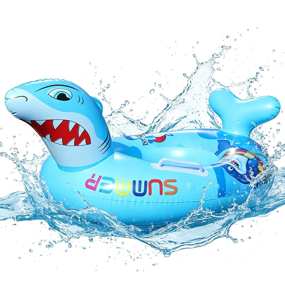 Shark Swimming Float for Baby, Toddler Swim Ring Pool Float Shark, Rubber Rings for Kids,Swim Ring Pool Float with Safety Seat and Handle, for Baby Toddler, for Beach Swimming Pool -D