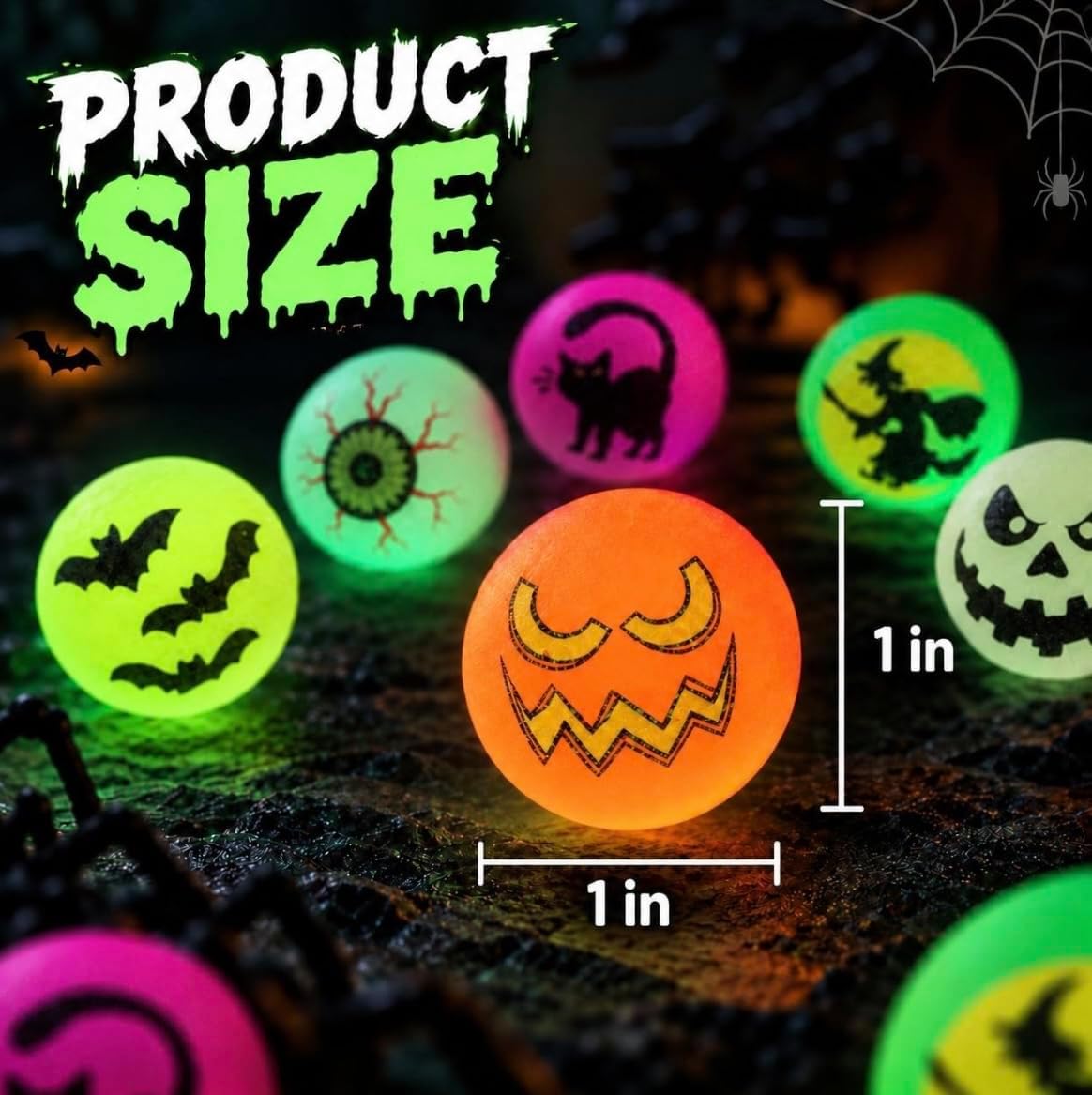 GiftExpress 48 PCS Halloween Bouncy Balls, Glow in the Dark Party Favors