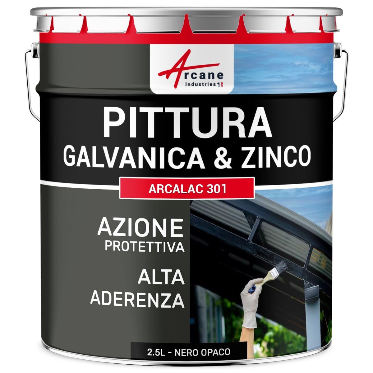 ARCANE INDUSTRIES Vernice per ferro zincato: protegge e decora - ARCALAC 301-2,5 L Nero Opaco - RAL 9005