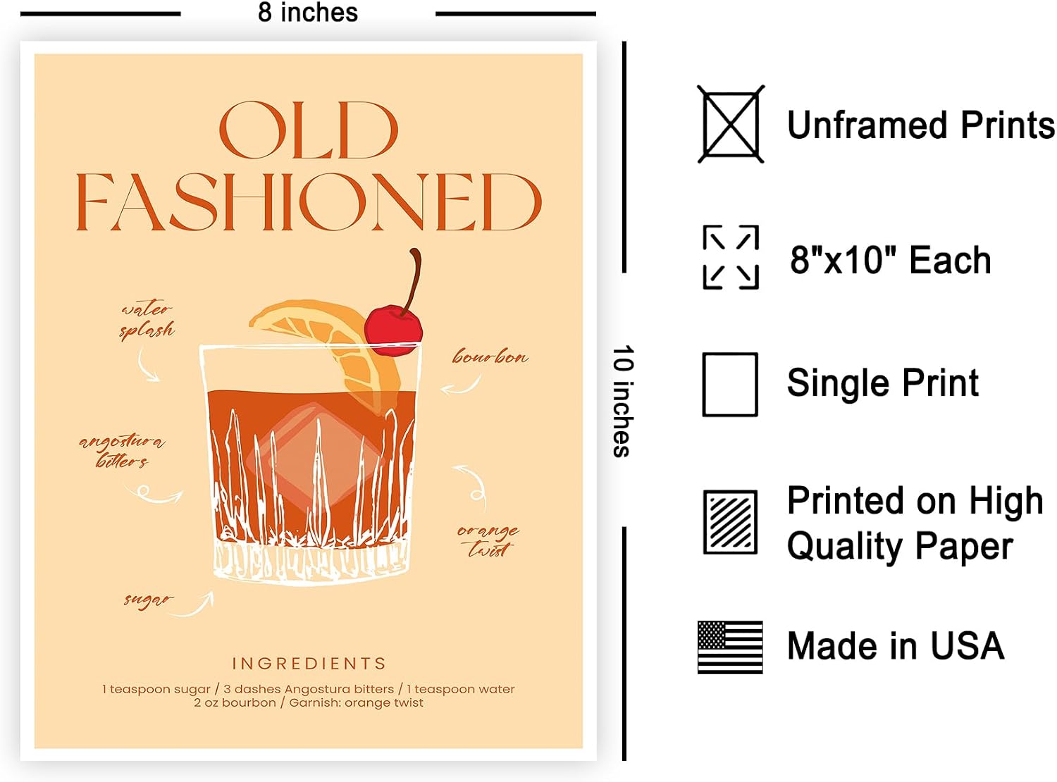 Poster Master Old Fashioned Recipe Poster - Retro Cocktail Print - Old Fashioned Art - Alcohol Design - Food & Drink Piece - Chic Boho Decor - Bar or Kitchen Decor - 8x10 UNFRAMED