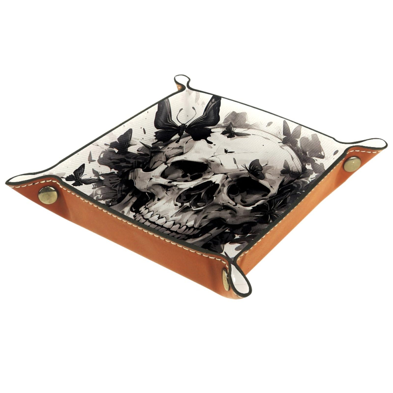 VAPOKF Skeleton Butterfly Portable Folding Dice Rolling Tray, Microfiber Leather Dice Holder for Dice Games Like RPG, DND and Other Table Games