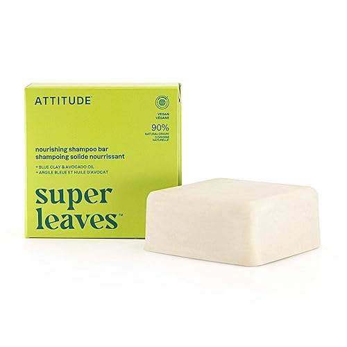 ATTITUDE Barra de champú nutritiva, origen natural, para cabello seco y opaco, aceite de aguacate y arcilla azul, ingredientes limpios y verificados