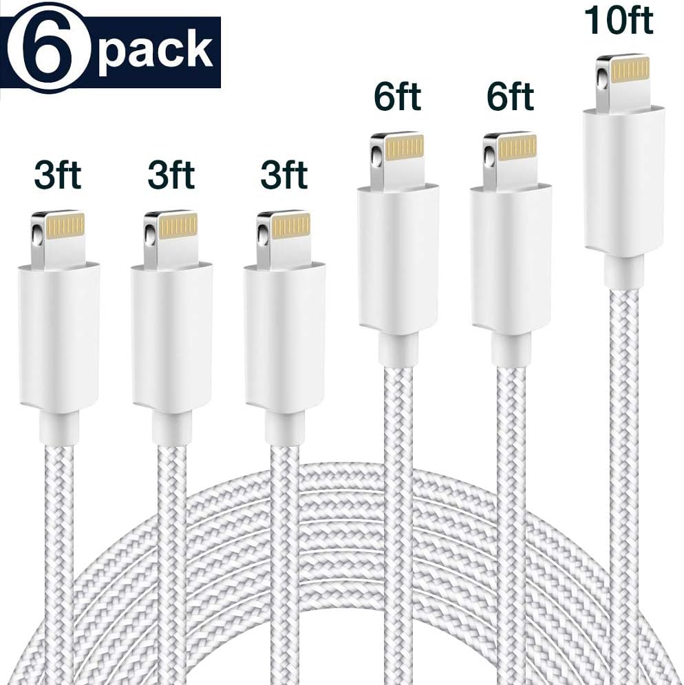5 Pack [3/3/6/6/10FT] GEJIN MFi Certified iPhone Charger Lightning Cable，Extra Long Nylon Braided USB Charging & Syncing Cord Compatible iPhone Xs/Max/XR/X/8/8Plus/7/7Plus/6S/6S Plus/SE/iPad