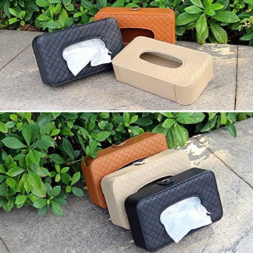 Image of Automaze PU Leather Car Armrest Headrest Back Seat Tissue Napkin Box Holder, Interior Car Accessories (Beige)