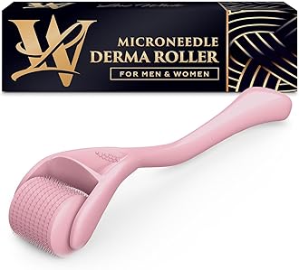Derma Roller for Skin, Hair & Beard – Women and Men Titanium Microneedling Roller for Face & Scalp, Safe & Easy to Use - Pink