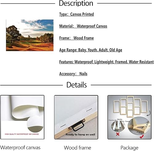 Vista 282 de chenchenArt Arte de pared de campo de golf de Estados Unidos, TPC, Sawgrass Golf Course, impresiones en lienzo, decoración de pared de golf para Rojo