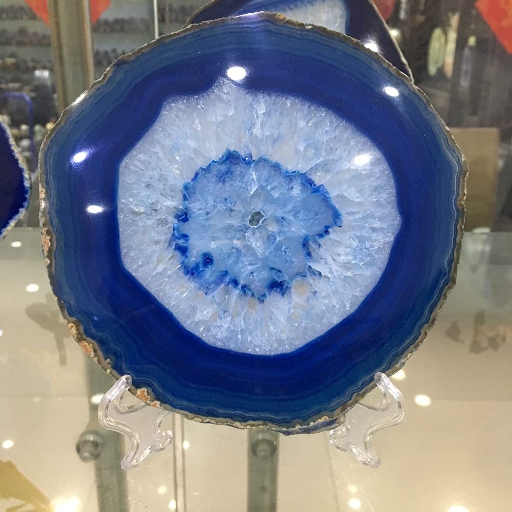 Tranche d'agate bleue 150 mm quartz en cristal poli deco maison