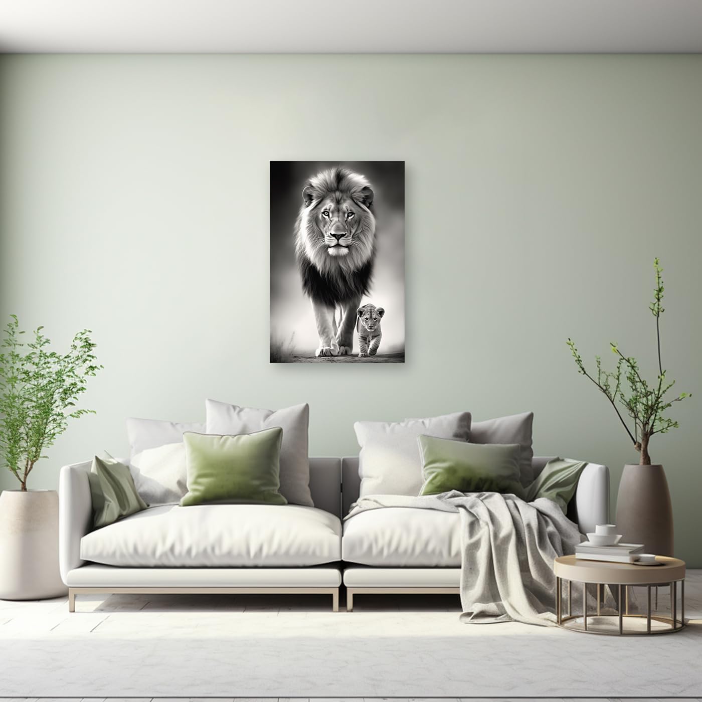 CXHOSTENT Lion Canvas Wall Art Lion and Cub Pictures Black and White Animal Painting Print Wildlife Portrait Poster Home Decor Frame (Lion - 2, 12L x 18W)