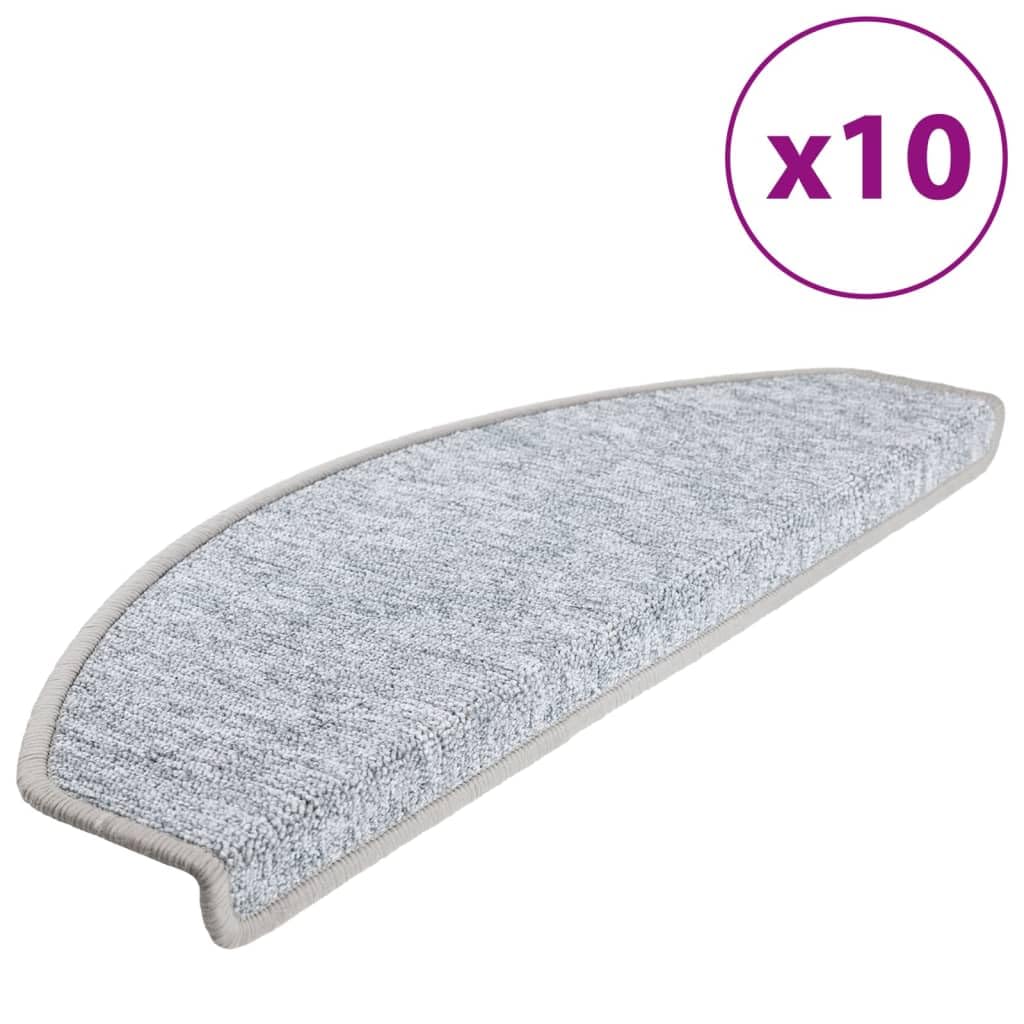 Stufenmatten 10 Stück 65x24x4 cm Hellgrau Halbrund Groß Treppenstufen Matten, Teppich Innen für Treppen, rutschfest Stufenmatten Treppenteppich