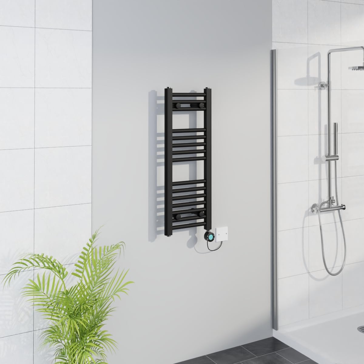 Warmehaus Black Smart Wifi Thermostatic Electric Bathroom Straight Heated Towel Rail Warmer Radiator With Timer 800X300mm