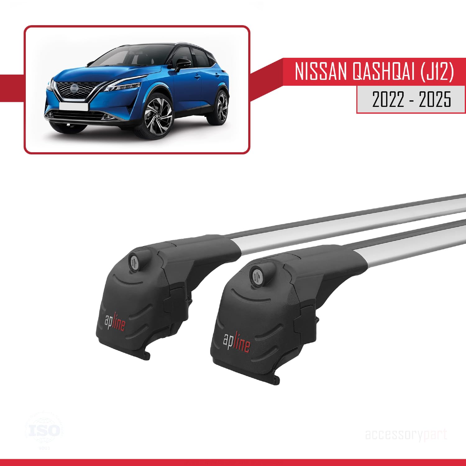 Compatibile con Nissan Qashqai 3 (J12) 2021-2026 Modello ACE-2 Barre Tetto Portapacchi Auto Barre Portatutto Grigio Alluminio 2 Barre