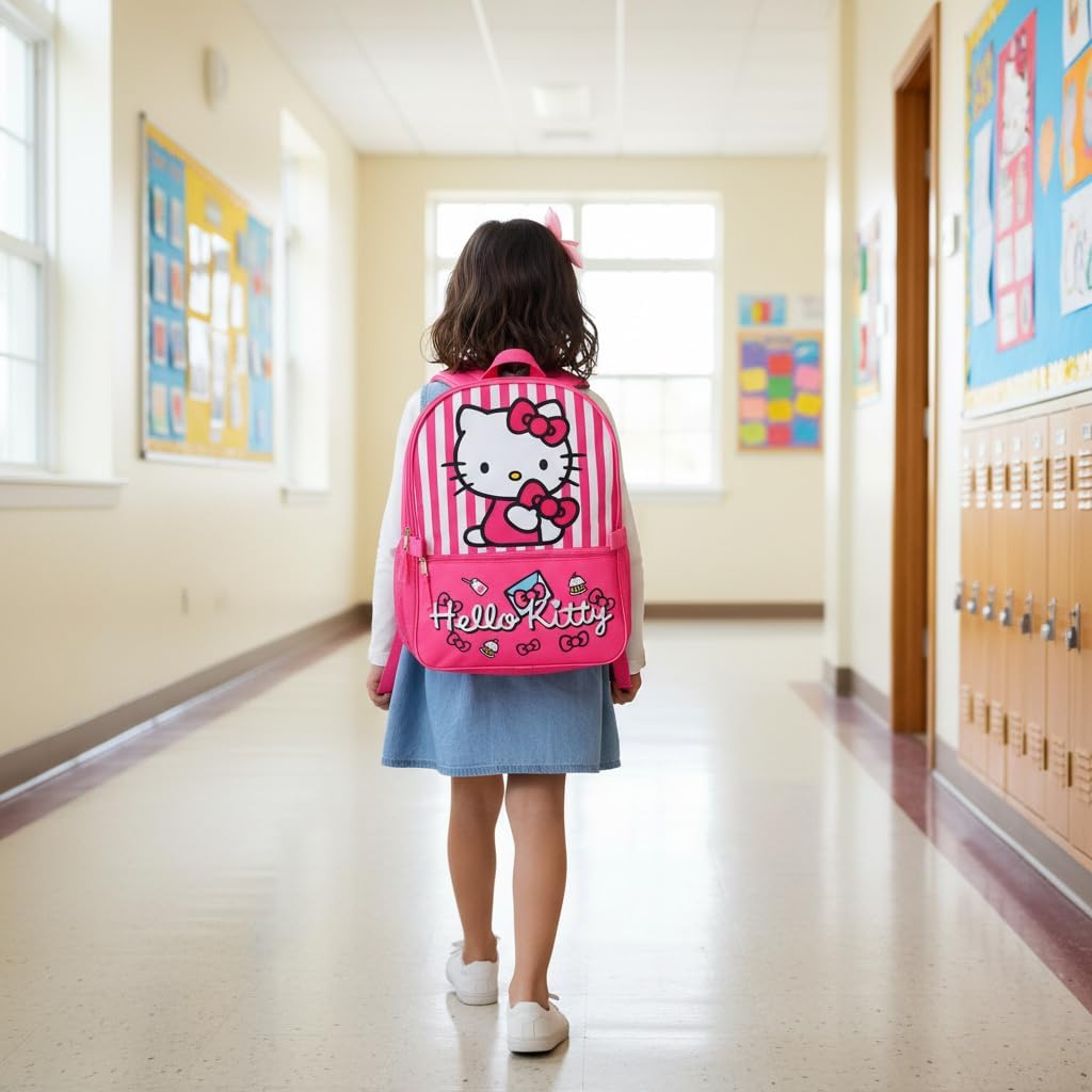 Fast Forward Sanrio Hello Kitty Backpack With Lunch Box for Girls | Hello Kitty Insulated Lunch Bag Lunch Box for Girls, Boys, Toddlers | Hello Kitty Pink Backpack for School and Reusable Lunchbox