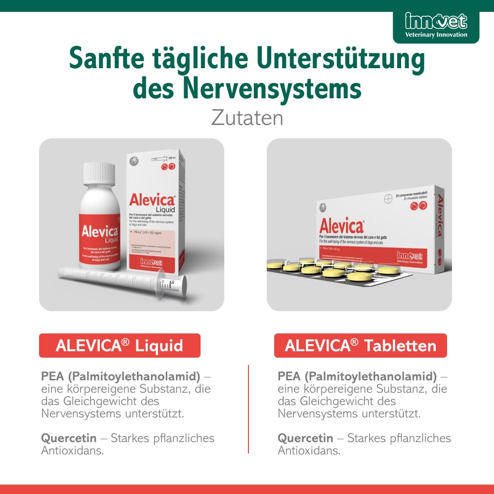 Innovet Alevica PEA-q für Hunde und Katzen, 100 ml Flüssigkeit für das Gleichgewicht des Nervensystems, PEA Hund, Flüssigkeit mit Spritze, Unterstützt neurologische Funktion, Komfort und Wohlbefinden
