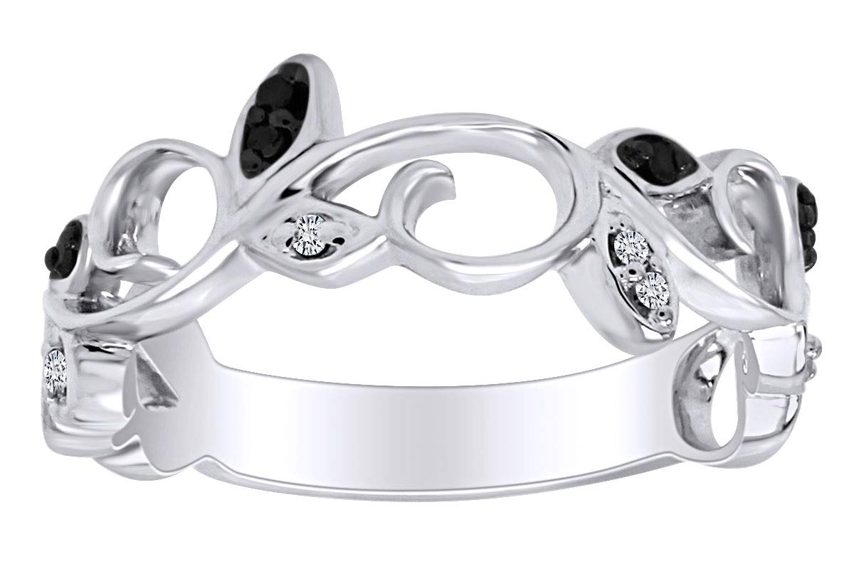 14k Gold Over Sterling Silver Leaf Vine Fashion Ring With Black and White Natural Diamond For Women (1/10 Cttw, I2-I3 Clarity) Valentine's Day Gift For Her