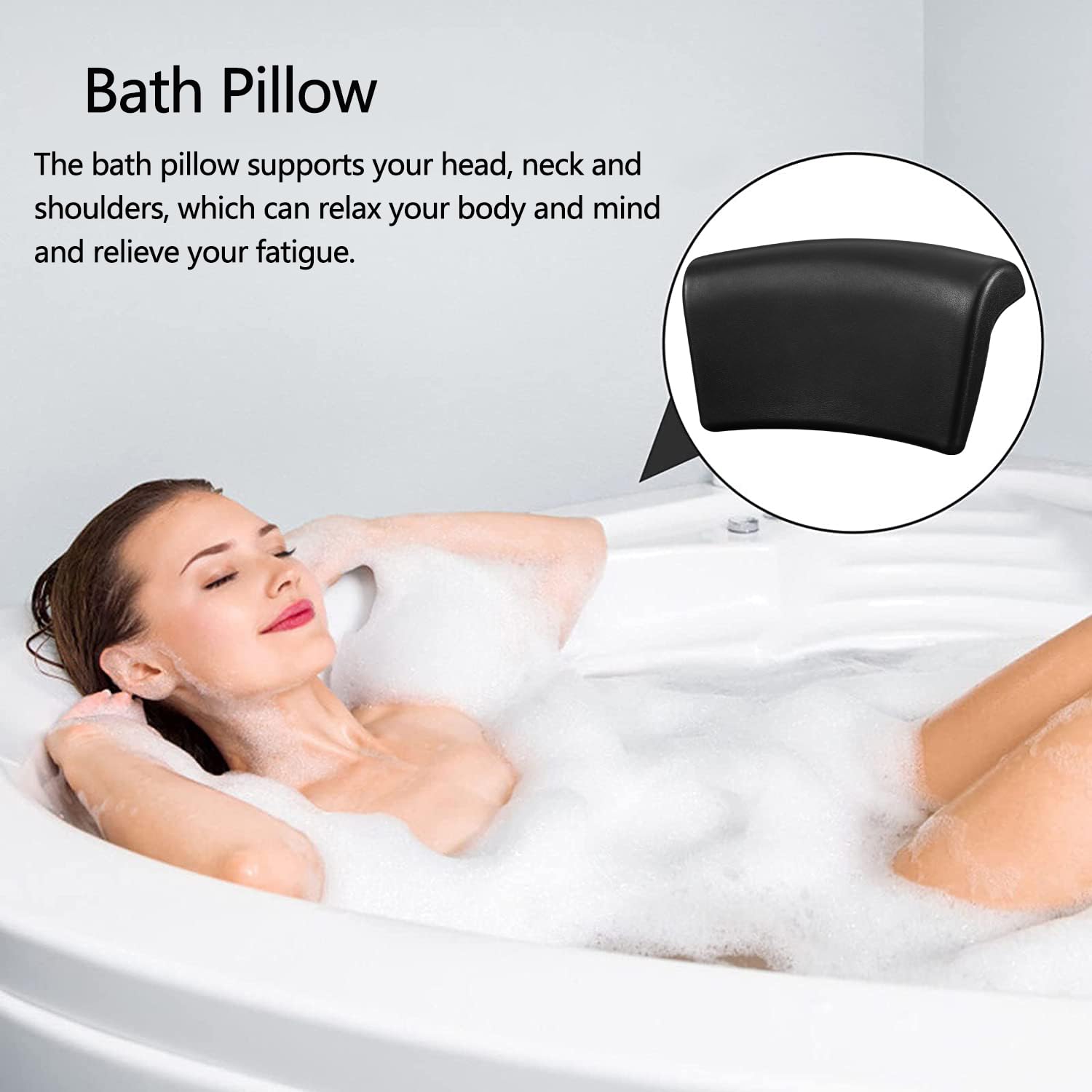 Almohada de Bañera Ergonómica con Ventosas Antideslizantes - Cojín Impermeable para Soporte Cervical, Confort y Relajación en el Baño o SPA en Casa - Color Negro