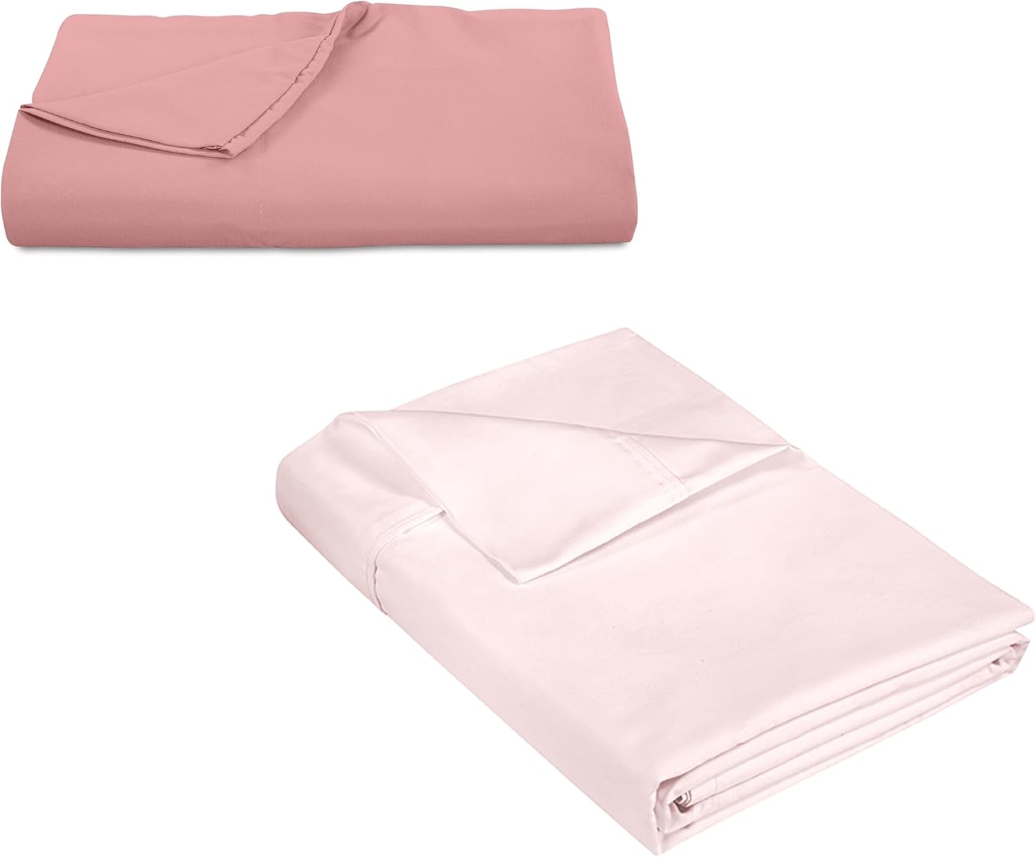 Royale Linens 300 & 400 Thread Count Flat Sheets Bedding Bundle - Includes 1 Cotton & 1 Sateen Flat Sheets - with 4 Inch Hem - Breathable Sheet (Full, Pink)