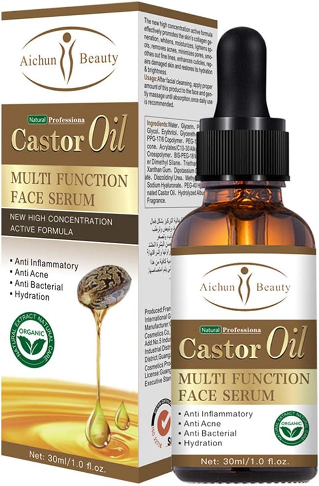 AICHUN BEAUTY Argan Castor Jojoba Tea Tree Oil Multi Function Face Serum Natural Repair Moisturizing Blemish 30ml (CASTOR OIL)