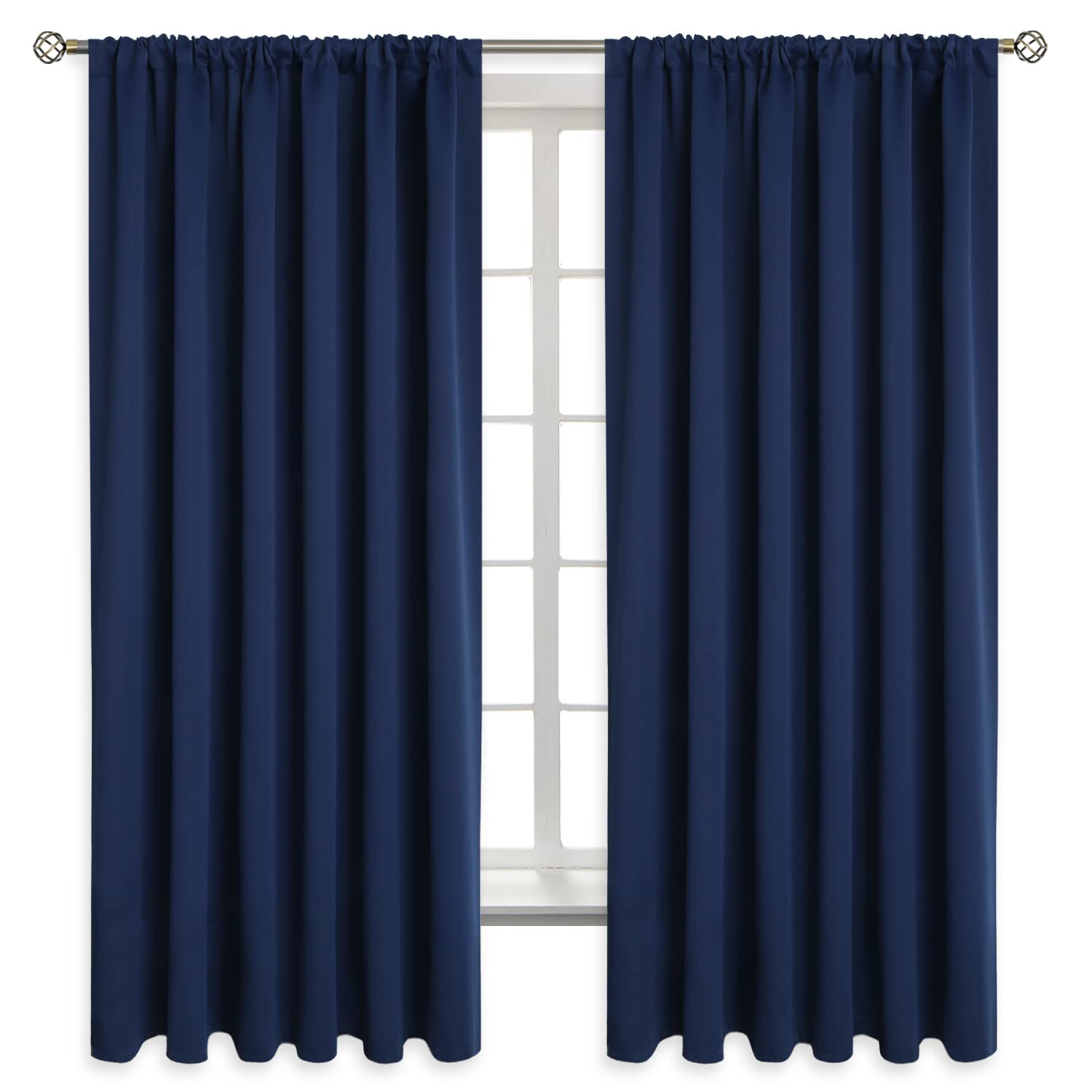 BGment Rod Pocket Blackout Curtains for Bedroom - Thermal Insulated 70 Inches Width Room Darkening Curtain for Living Room, 70 x 63 Inch, 2 Panels, Navy Blue — image 1