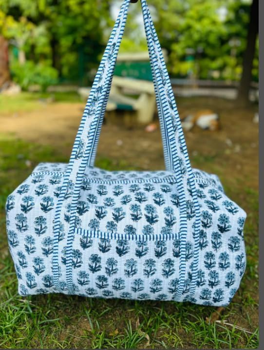 Vintage Large Cotton Duffel Bag, Quilted Weekend Bags, Travel Bag, Gym bag, Shopping Bag, Overnight Bag Everyday use Holiday gifts 18x9x9"4